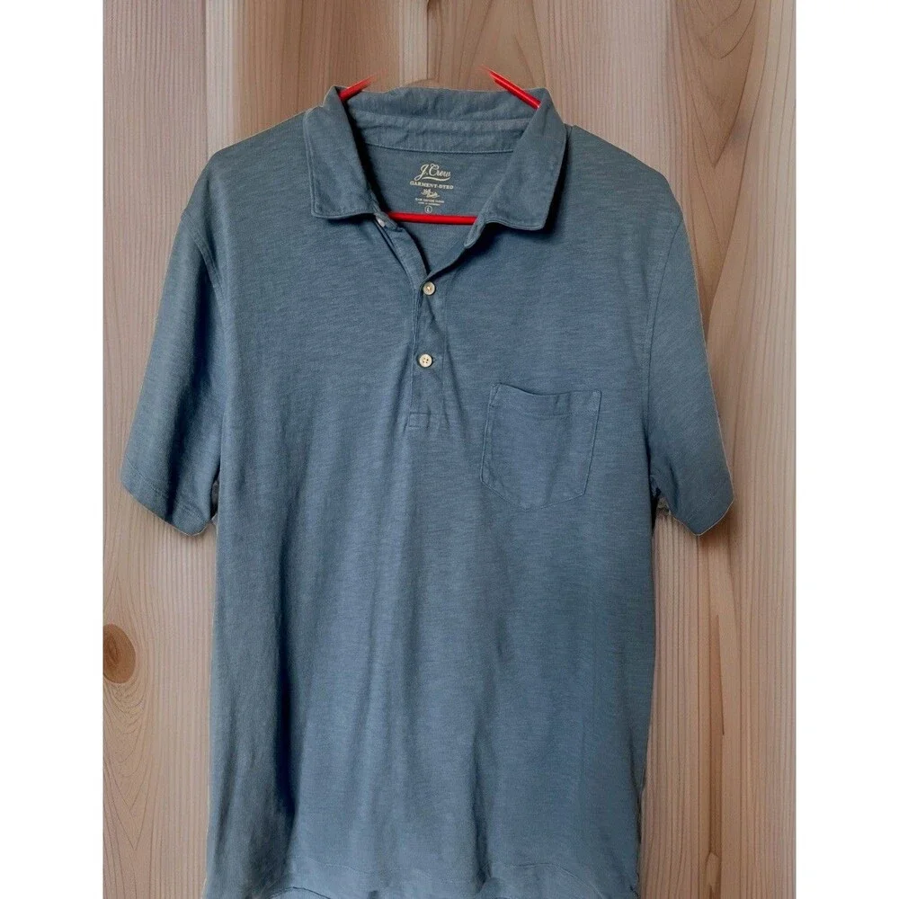 J Crew Garment Dyed Polo Shirt Men Large Blue Slub Knit Good Cotton Pocket Prep